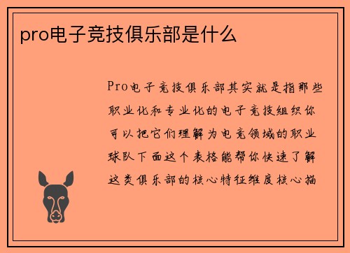 pro电子竞技俱乐部是什么