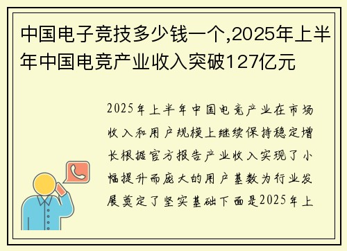 中国电子竞技多少钱一个,2025年上半年中国电竞产业收入突破127亿元